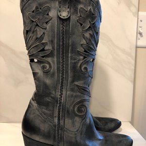 Carlos Santana Gray Laser Cut Leather Western Boot